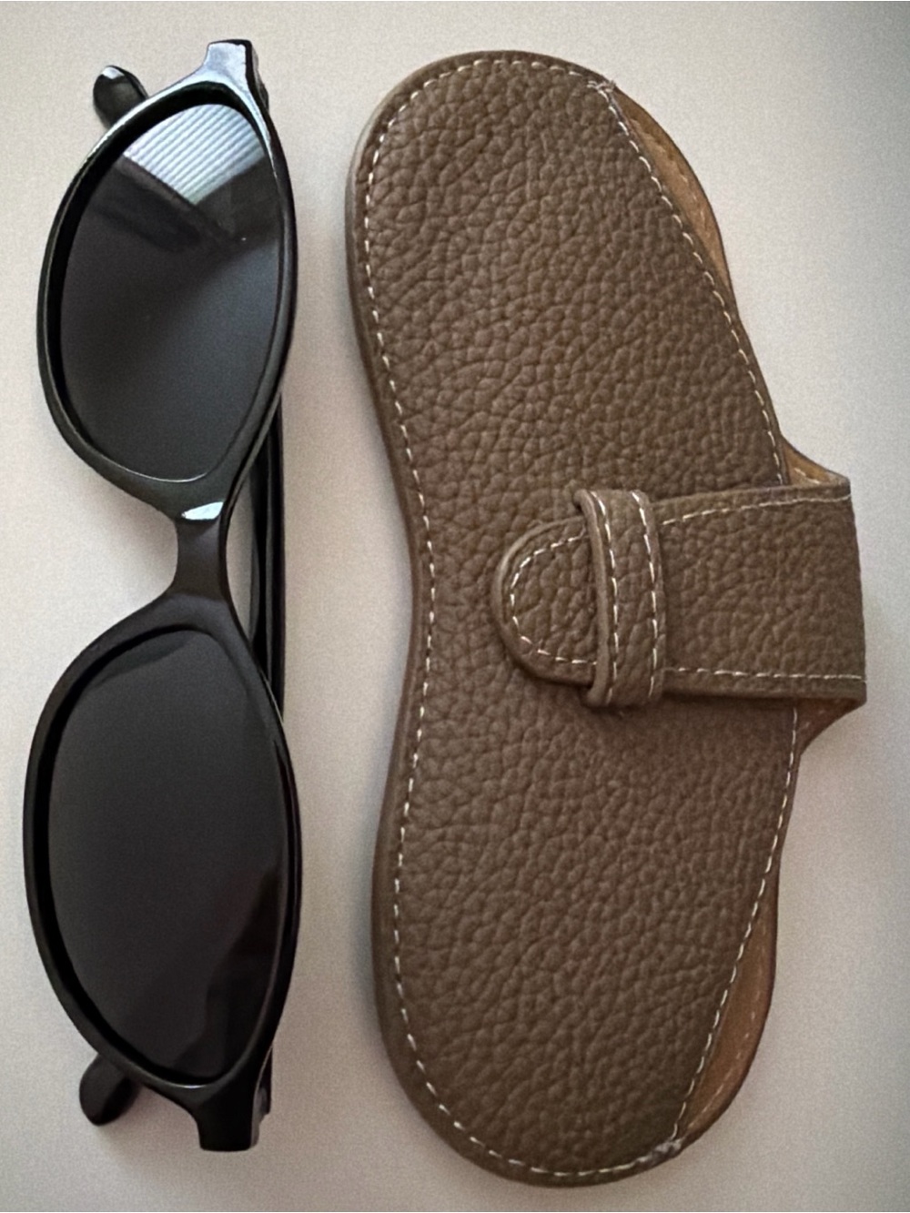 Brown Leather Sunglasses Case with Black Sunglasses - Unbranded